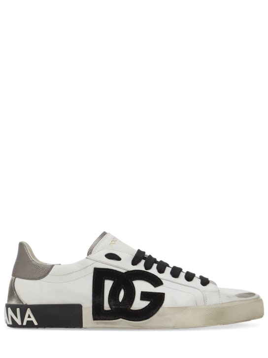 Dolce&Gabbana: Sneakers aus Leder „New Portofino DG“ - Weiß/Schwarz - men_0 | Luisa Via Roma
