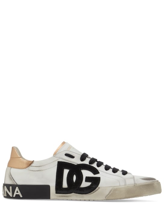 Dolce&Gabbana: Sneakers aus Leder „New Portofino DG“ - Oro Antico - men_0 | Luisa Via Roma