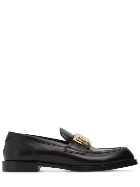 Dolce&Gabbana: Plaqued leather loafers - Siyah - men_0 | Luisa Via Roma