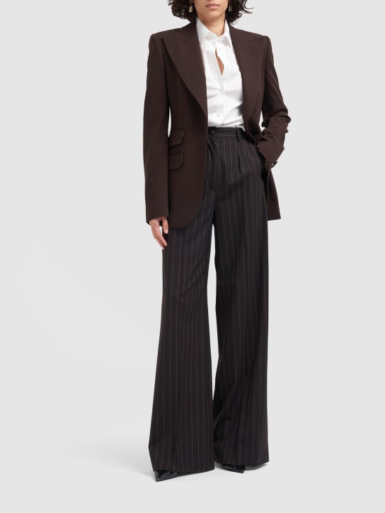 Dolce&Gabbana: 单排扣平纹针织夹克 - 棕色 - women_1 | Luisa Via Roma