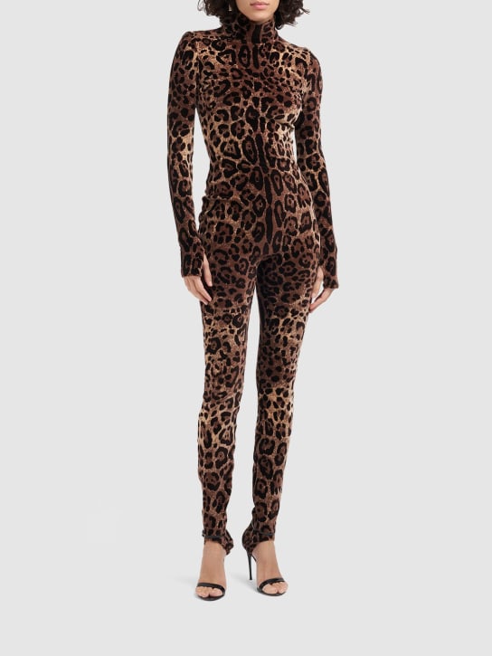 Dolce&Gabbana: Tuta in ciniglia leopard jacquard - Multicolore - women_1 | Luisa Via Roma