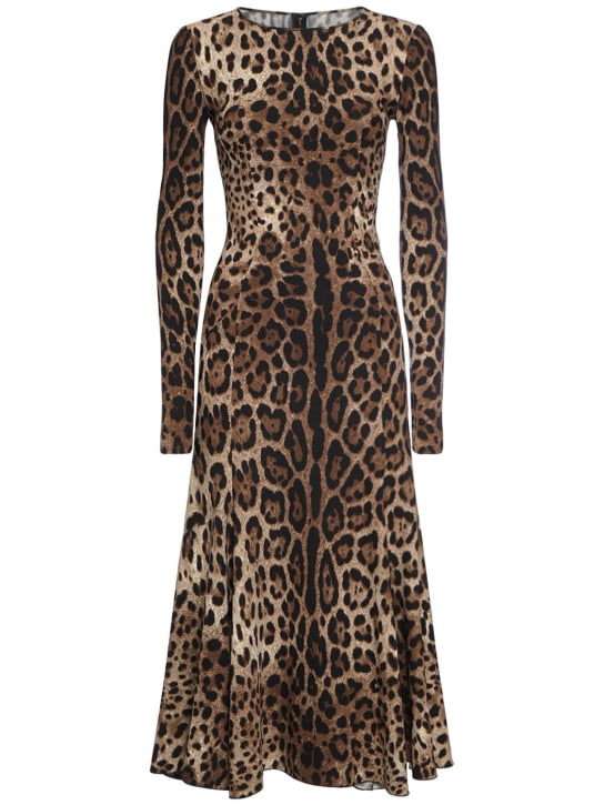 Dolce&Gabbana: Leopard print cady midi dress - Renkli - women_0 | Luisa Via Roma