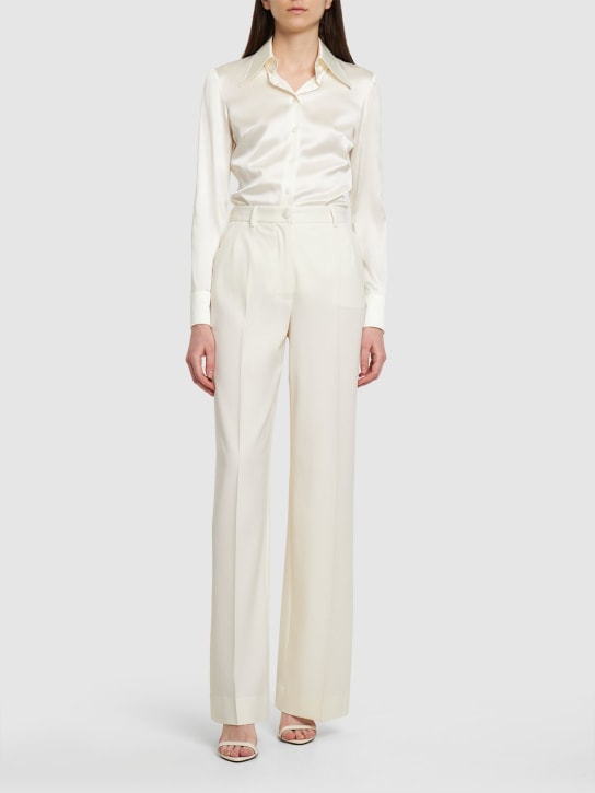Dolce&Gabbana: Wool cady high rise wide leg pants - Beyaz - women_1 | Luisa Via Roma