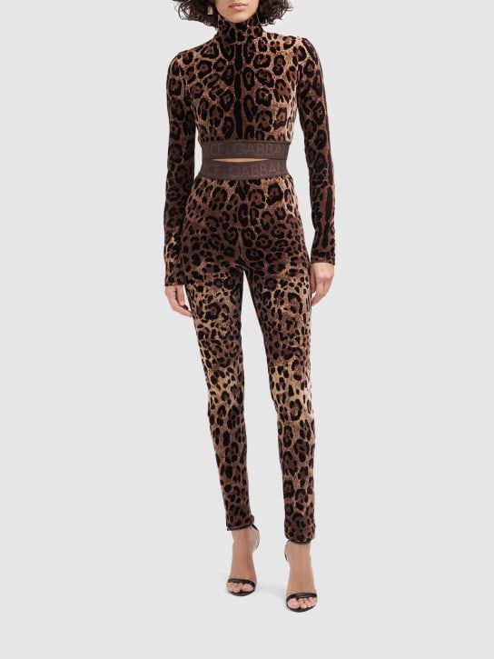 Dolce&Gabbana: Leopard print chenille leggings - Renkli - women_1 | Luisa Via Roma