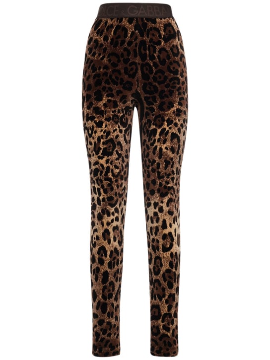 Dolce&Gabbana: Leopard print chenille leggings - Multicolor - women_0 | Luisa Via Roma