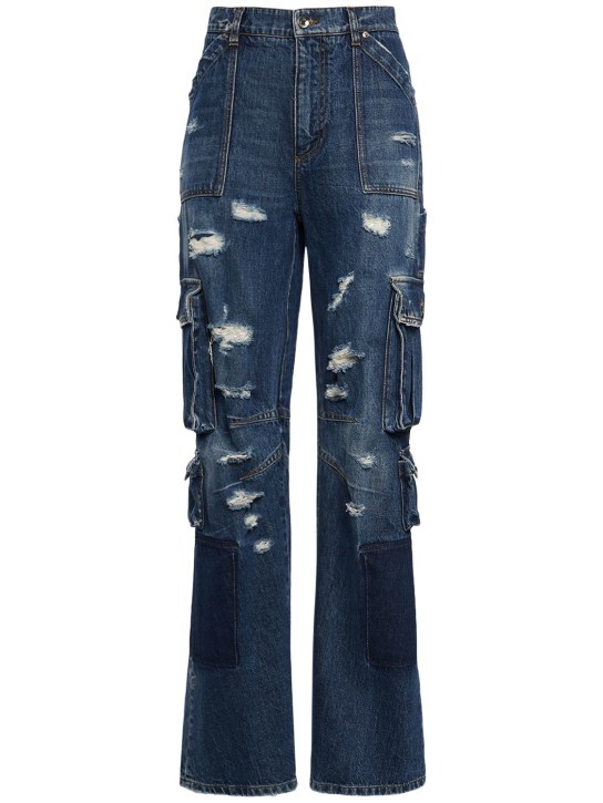 Dolce&Gabbana: Jeans cargo con logo - Azul - women_0 | Luisa Via Roma