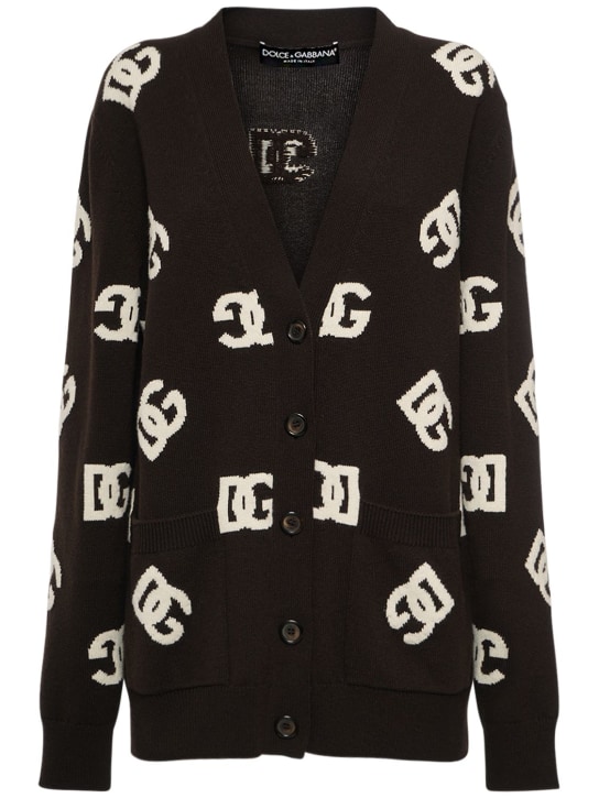 Dolce&Gabbana: Suéter largo de logo punto jacquard - Multicolor - women_0 | Luisa Via Roma
