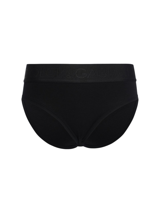 Dolce&Gabbana: Logo棉质三角内裤 - 黑色 - women_0 | Luisa Via Roma