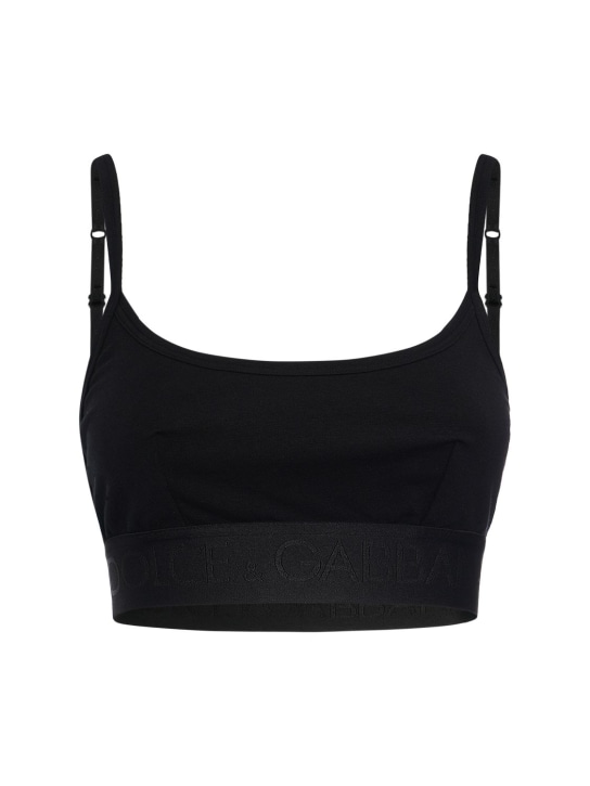 Dolce&Gabbana: Logo cotton bra top - Siyah - women_0 | Luisa Via Roma