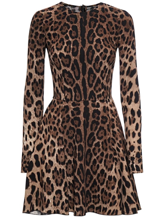 Dolce&Gabbana: Leopard print cady mini dress - Multicolor - women_0 | Luisa Via Roma