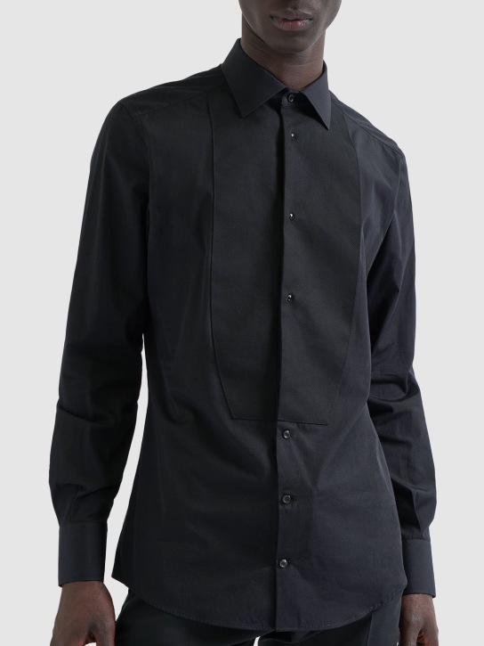 Dolce&Gabbana: Cotton tuxedo shirt - Siyah - men_1 | Luisa Via Roma
