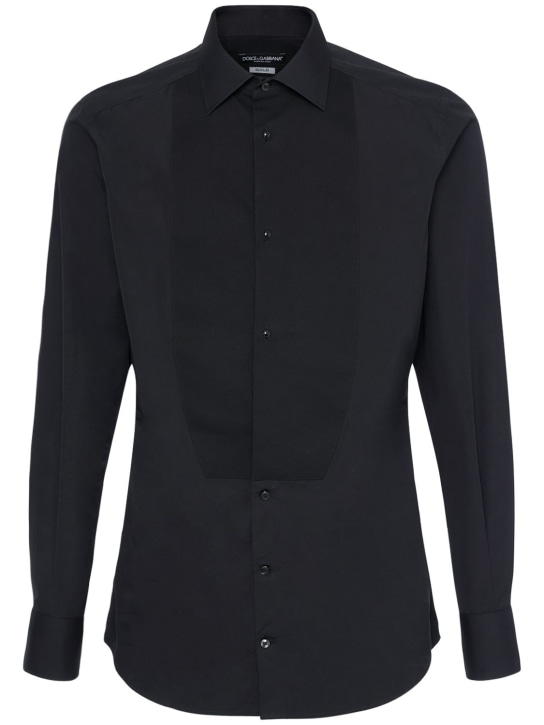 Dolce&Gabbana: Cotton tuxedo shirt - Siyah - men_0 | Luisa Via Roma