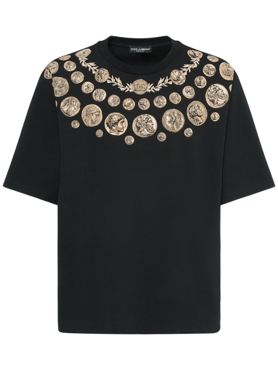 Dolce&Gabbana: Ancient Coins printed waxed t-shirt - Siyah - men_0 | Luisa Via Roma