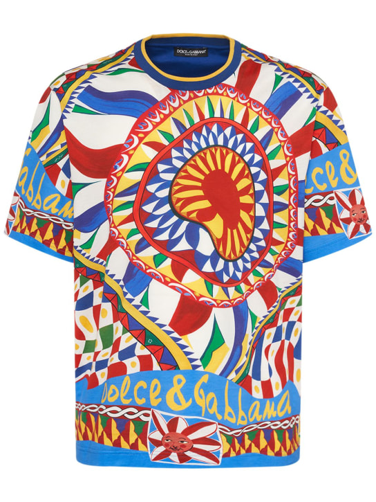 Dolce&Gabbana: Camiseta de algodón con estampado - Multicolor - men_0 | Luisa Via Roma