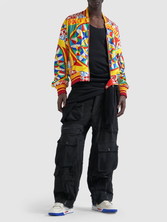 Dolce&Gabbana: Carretto printed nylon bomber jacket - Multicolor - men_1 | Luisa Via Roma
