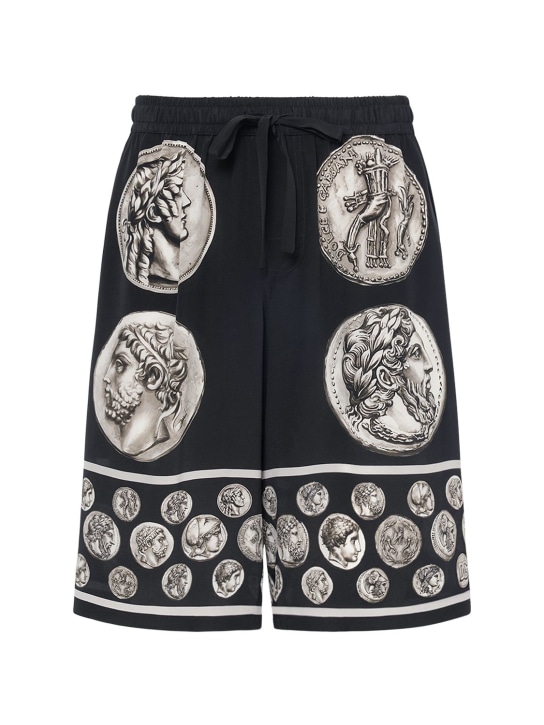 Dolce&Gabbana: Ancient Coins printed silk shorts - Siyah - men_0 | Luisa Via Roma
