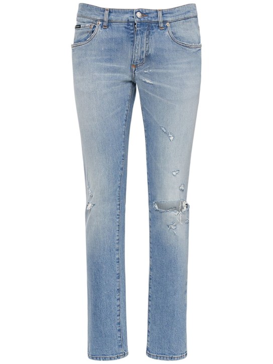 Dolce&Gabbana: Distressed denim jeans - Blue - men_0 | Luisa Via Roma