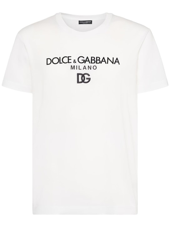 Dolce&Gabbana: Logo cotton t-shirt - Beyaz - men_0 | Luisa Via Roma
