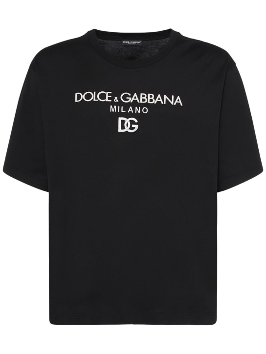 Dolce&Gabbana: Camiseta de algodón con logo - Negro - men_0 | Luisa Via Roma
