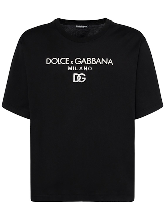 Dolce&Gabbana: T-shirt in cotone con logo - Nero - men_0 | Luisa Via Roma