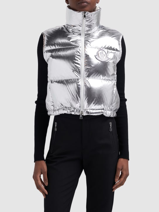Moncler: Blavet mirror coated nylon down vest - Silver - women_1 | Luisa Via Roma