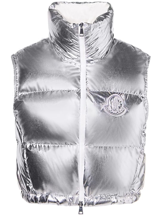 Moncler: Blavet mirror coated nylon down vest - Silver - women_0 | Luisa Via Roma