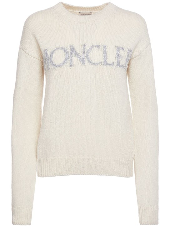 Moncler: Logo wool crewneck sweater - White - women_0 | Luisa Via Roma