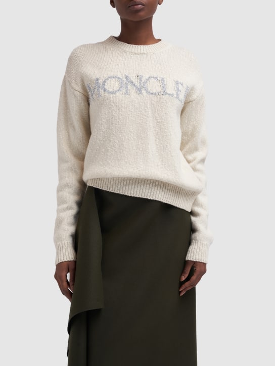 Moncler: Suéter de lana con logo - Blanco - women_1 | Luisa Via Roma