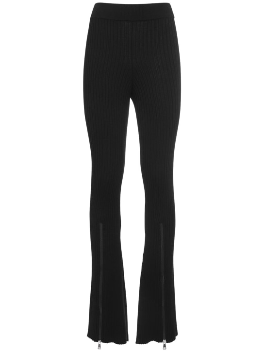 Moncler: Pantalon en maille de crêpe de viscose stretch - Noir - women_0 | Luisa Via Roma