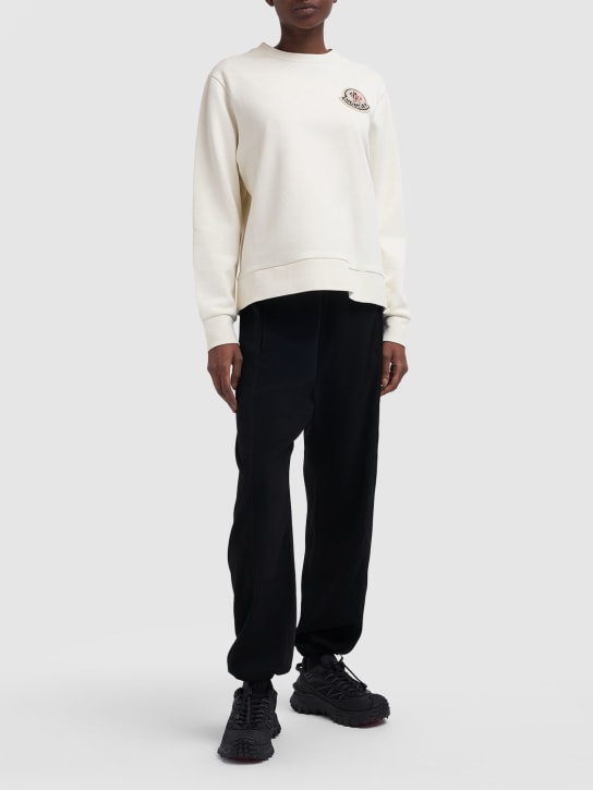 Moncler: Suéter de algodón con cuello redondo - Natural - women_1 | Luisa Via Roma