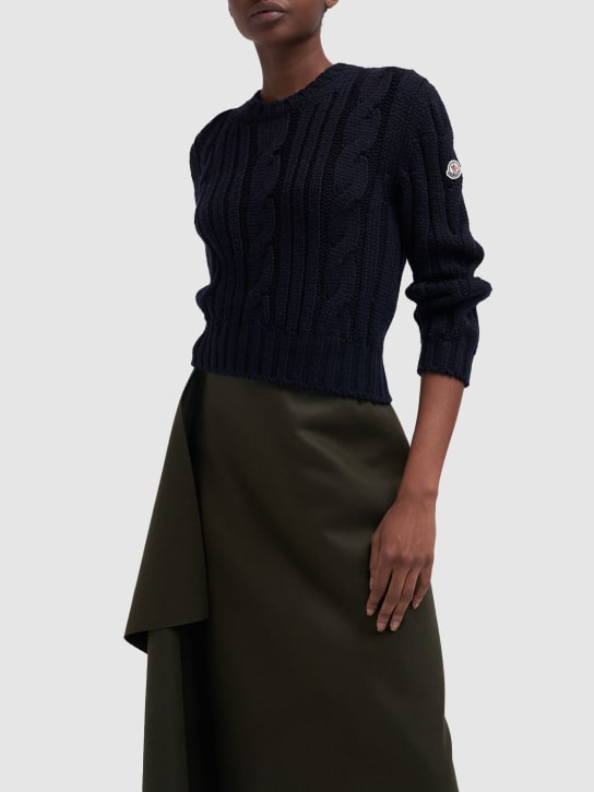 Moncler: Suéter de lana tricot - Azul Marino - women_1 | Luisa Via Roma