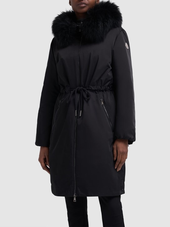 Moncler: Durbec科技织物长款羽绒派克大衣 - 黑色 - women_1 | Luisa Via Roma