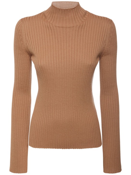 Moncler: Tricot wool blend sweater - Beige - women_0 | Luisa Via Roma