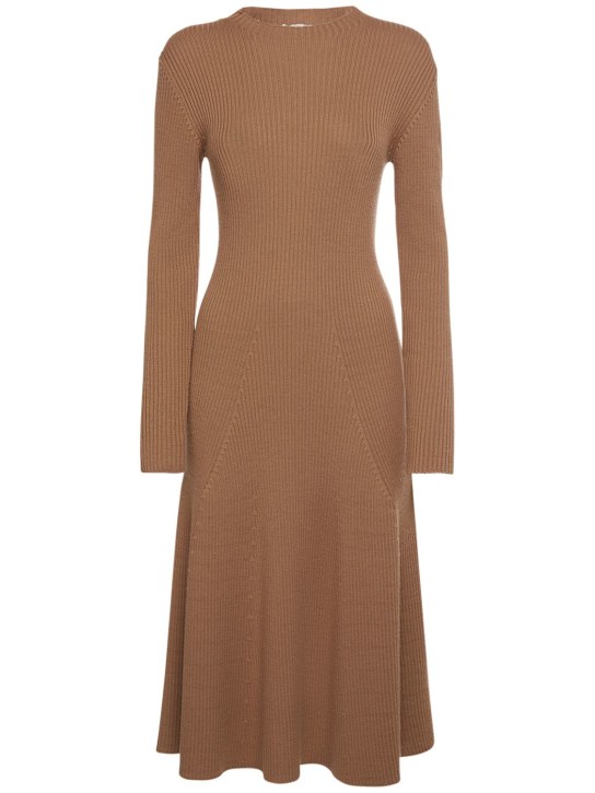 Moncler: Tricot wool blend dress - Bej - women_0 | Luisa Via Roma