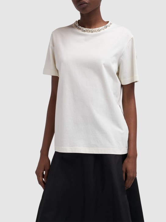Moncler: Embellished cotton jersey t-shirt - Natural - women_1 | Luisa Via Roma