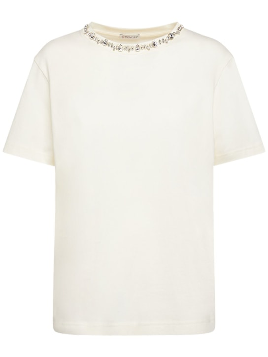 Moncler: Embellished cotton jersey t-shirt - Natural - women_0 | Luisa Via Roma