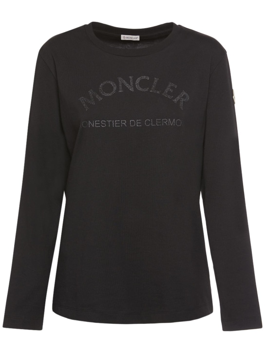 Moncler: T-shirt in jersey di cotone - Nero - women_0 | Luisa Via Roma