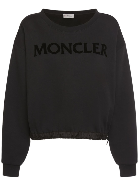 Moncler: Sweat-shirt en coton mélangé à col rond - Noir - women_0 | Luisa Via Roma
