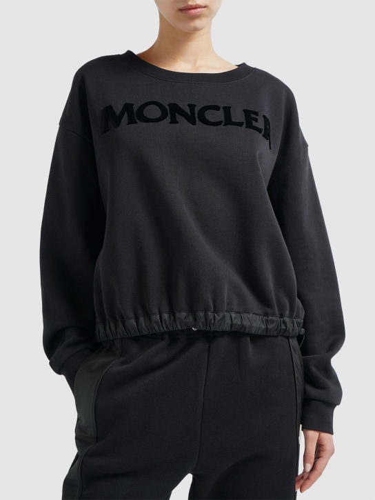 Moncler: Sweat-shirt en coton mélangé à col rond - Noir - women_1 | Luisa Via Roma