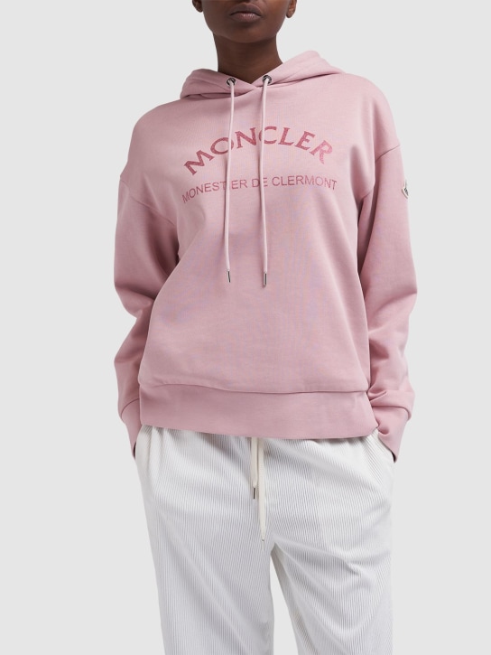 Moncler: Sweat-shirt en coton mélangé à logo - Pastel Pink - women_1 | Luisa Via Roma