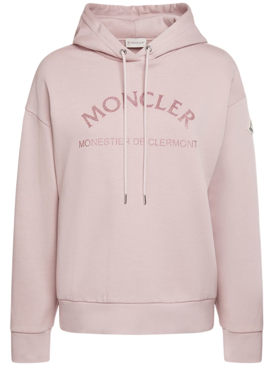 Moncler: Sweat-shirt en coton mélangé à logo - Pastel Pink - women_0 | Luisa Via Roma