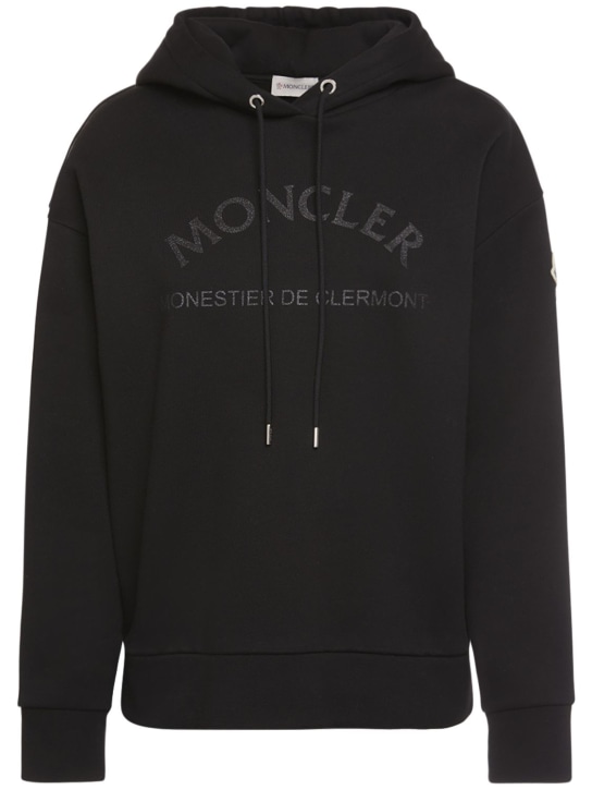 Moncler: Logo混棉连帽卫衣 - 黑色 - women_0 | Luisa Via Roma