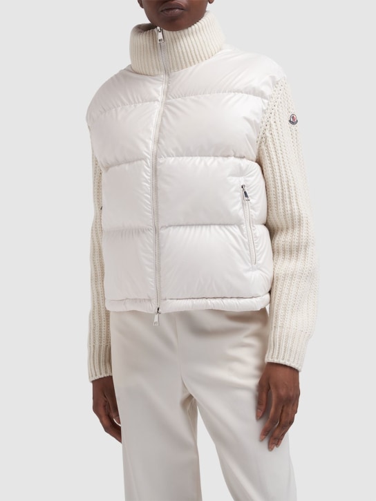 Moncler: Tricot wool blend cardigan - Off White - women_1 | Luisa Via Roma