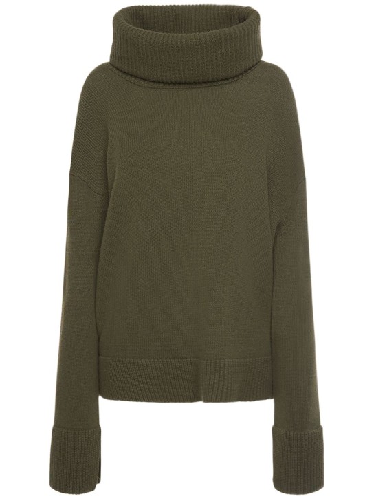 Moncler: Maglia collo alto in lana tricot - Verde - women_0 | Luisa Via Roma