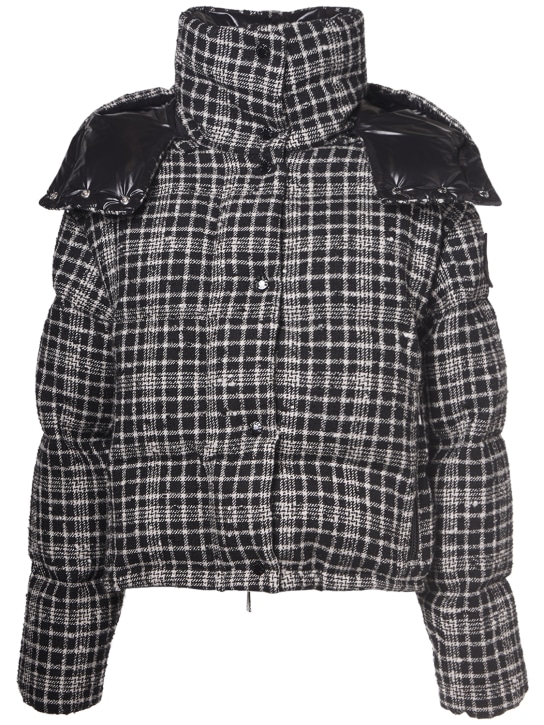 Moncler: Outarde wool blend down jacket - Siyah/Beyaz - women_0 | Luisa Via Roma