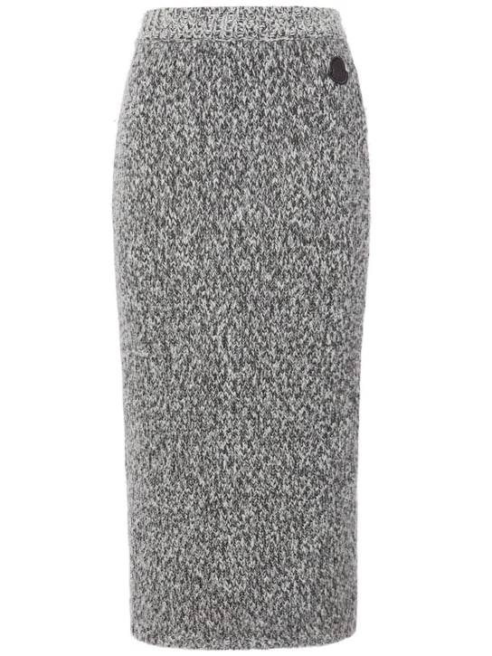 Moncler: Tricot wool blend knit skirt - Black/White - women_0 | Luisa Via Roma