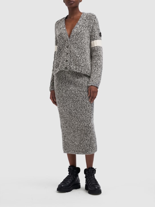 Moncler: Jupe en maille de laine mélangée - Noir/Blanc - women_1 | Luisa Via Roma