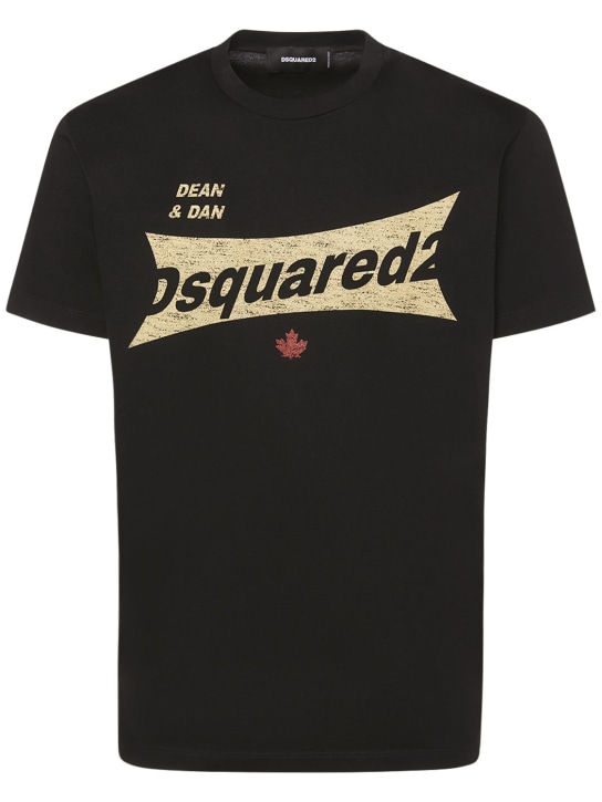 Dsquared2: T-shirt in jersey di cotone con logo - Nero - men_0 | Luisa Via Roma