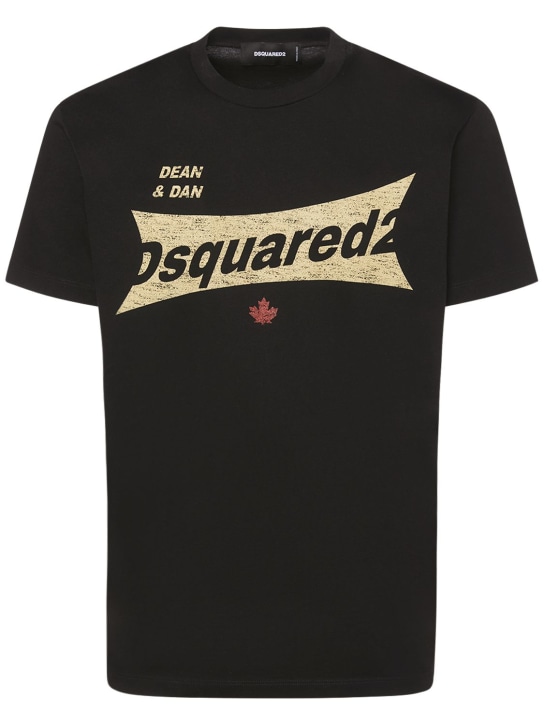 Dsquared2: T-Shirt aus Baumwolljersey mit Logodruck - Schwarz - men_0 | Luisa Via Roma