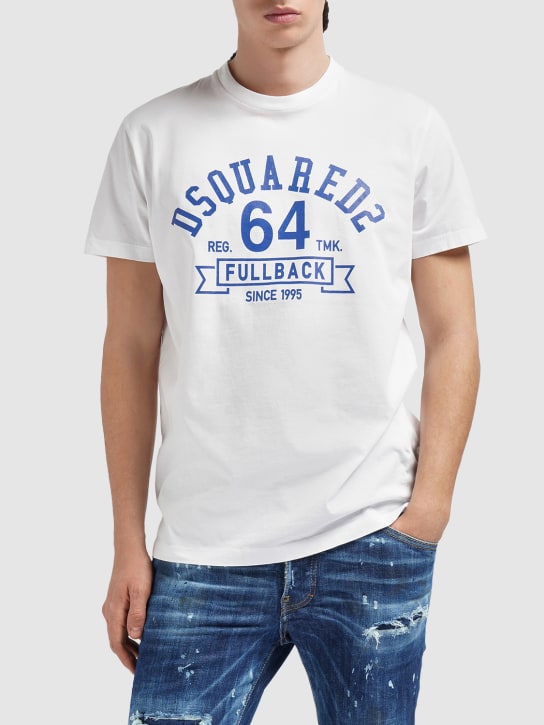 Dsquared2: T-Shirt aus Baumwolljersey mit College-Druck - Weiß - men_1 | Luisa Via Roma